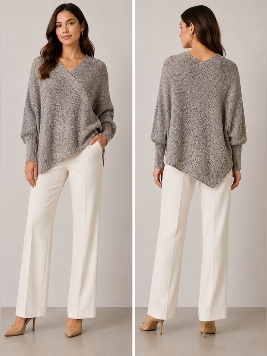Lou & Grey Sweaters - Lou & Grey Relaxed V-Neck Sweater Poncho in Heather Gray M Medium